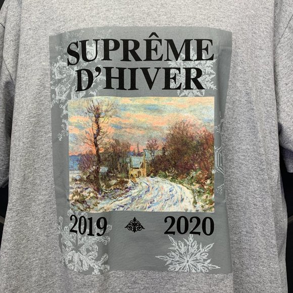 ~Used! Mens Supreme Grey D'Hiver 2019 2020 Summer T-Shirt Hype Street Size XL - Picture 2 of 4